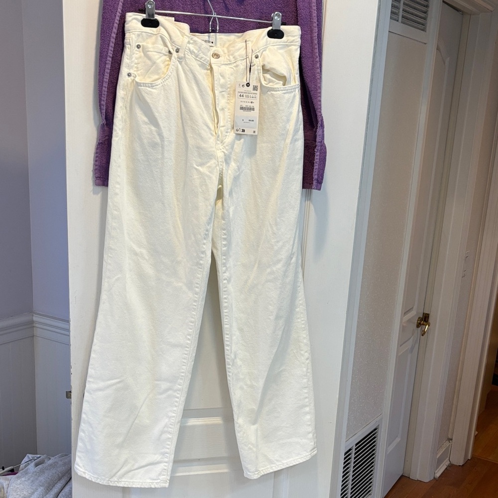 NWT Zara Cream Wide Leg Jeans for Women Button Front